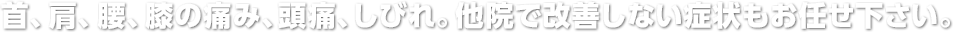 症状に合わせて はり／整体／カイロ から最適な治療で、痛みを原因から改善します。